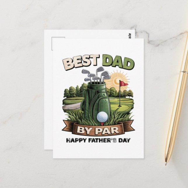Best Dad By Par Golf Dad Funny Postcard (Front/Back In Situ)