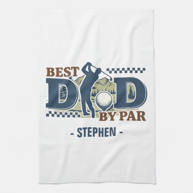 Best Dad By Par – Golf Dad Silhouette Design Tea Towel (Vertical)