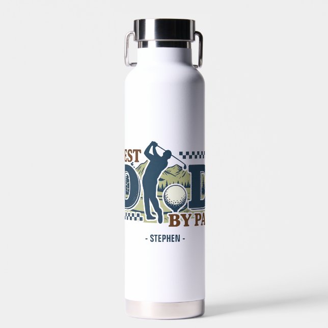 Best Dad By Par – Golf Dad Silhouette Design Water Bottle (Front)