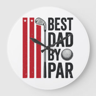 Best Dad By Par Golf Dad Vintage Design_1 Large Clock
