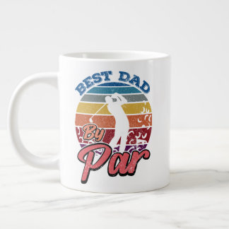 Best Dad By Par Golfer Dad Retro Sunset Style Large Coffee Mug