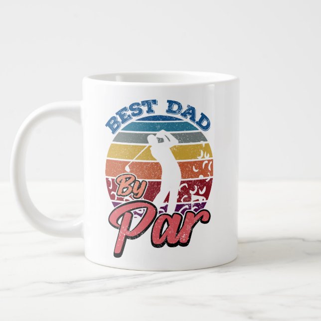 Best Dad By Par Golfer Dad Retro Sunset Style Large Coffee Mug (Left)