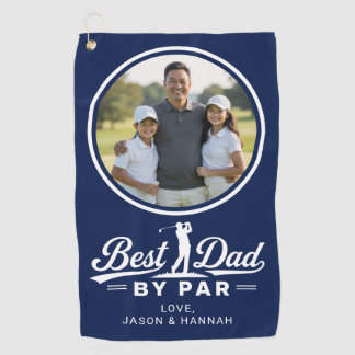 Best Dad By Par Golfer Father Photo Modern Navy Golf Towel