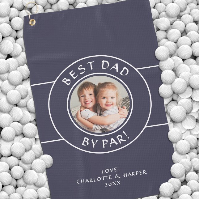 Best Dad By Par Golfer Photo Fun Gift Blue Custom Golf Towel (Best Dad By Par Golfer Photo Fun Gift Blue Custom Golf Towel)