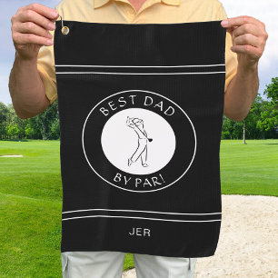 Best Dad By Par Golfer Pro Funny Black White Male Golf Towel