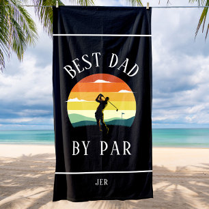 Best Dad By Par Golfer Silhouette Black White Beach Towel
