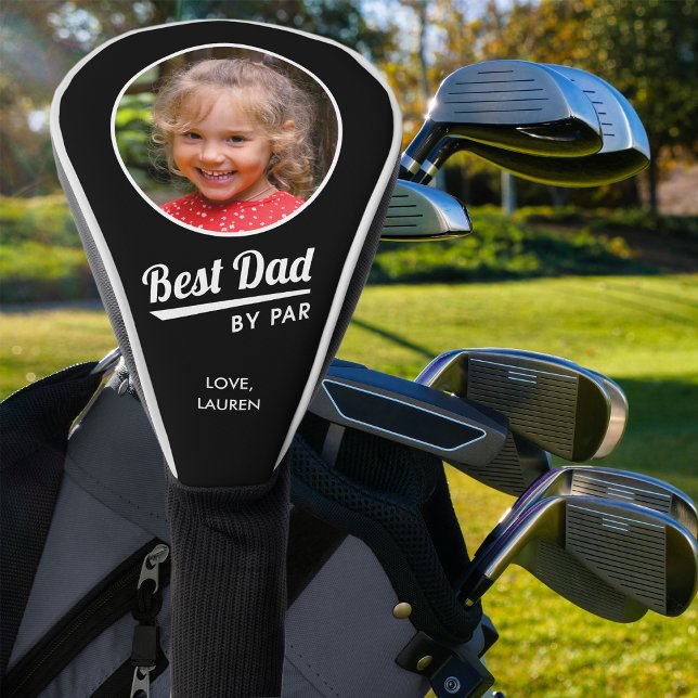 Best Dad By Par Kid's Photo Name Black Golf Head Cover (Creator Uploaded)