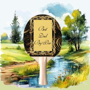 Best Dad by Par Modern Calligraphy Leafy Swirl Fun Ping Pong Paddle