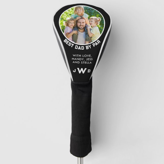 Best Dad By Par Monogram Photo Black Golf Head Cover (Front)
