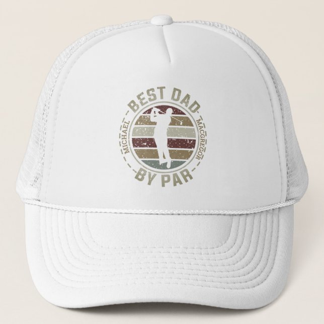 Best Dad by Par Name Golf Trucker Hat (Front)