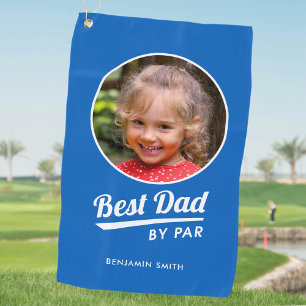 Best Dad By Par Personalised Photo Blue White Golf Towel