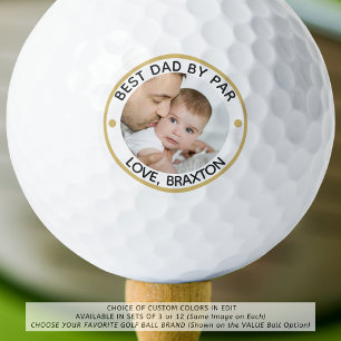BEST DAD BY PAR Photo Black Gold Personalised Golf Balls