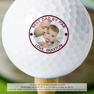 BEST DAD BY PAR Photo Burgundy Maroon Personalised Golf Balls