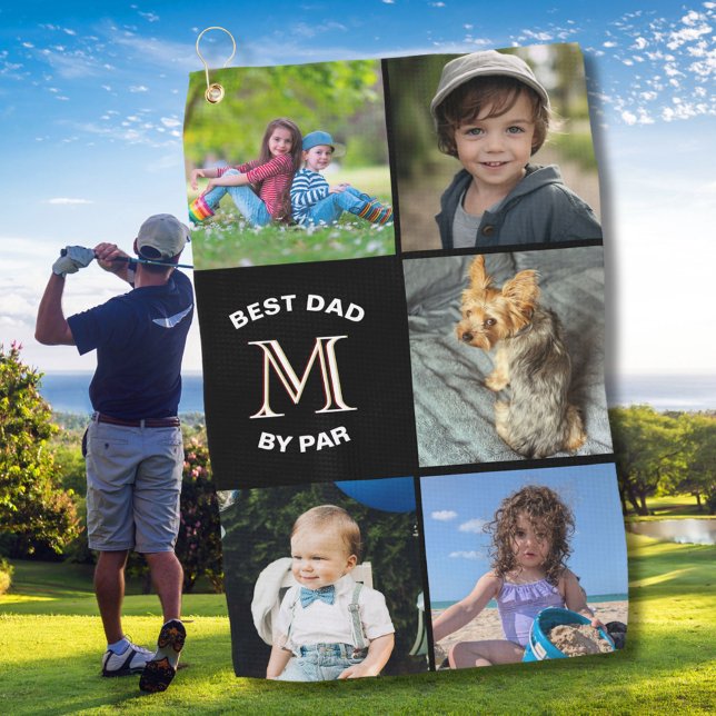 Best Dad By Par Photo Collage Custom Monogram Golf Towel (Creator Uploaded)