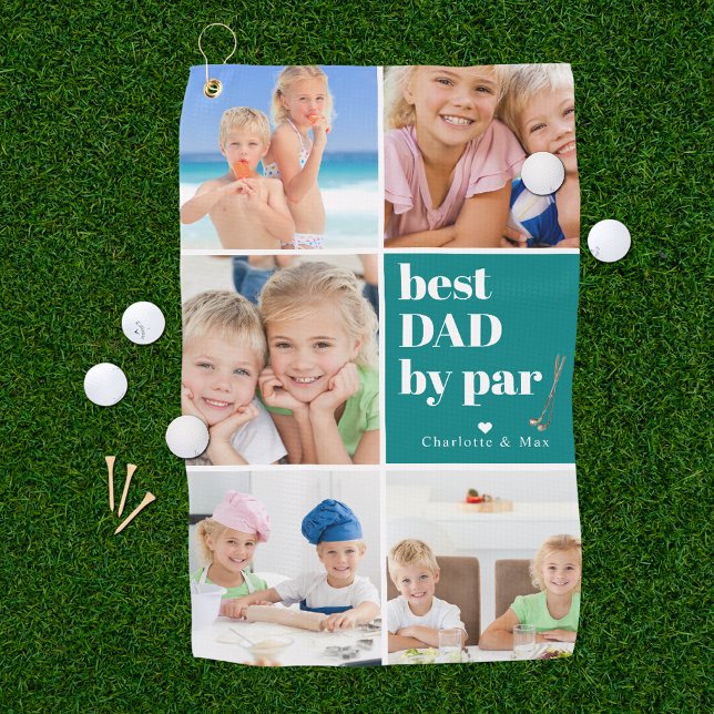 Best Dad by Par | Photo Collage Father's Day Golf Towel (Creator Uploaded)