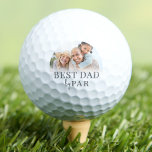 Best Dad By Par Photo Father Golf Balls<br><div class="desc">This personalised golf ball features a circular design printed on one side, with a soft white gradient background and a mix of grey serif and handwritten script fonts for a clean and elegant look. The phrase "Best Dad By Par" is displayed in the centre, with space below for a short...</div>