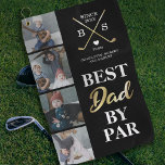 Best Dad By Par Photo Golf Towel<br><div class="desc">Stylish black & gold dad golf towel featuring 4 photos of the kids,  the funny saying "best dad by par",  two golf clubs,  the year they became a father,  their initials,  a cute heart,  and the childrens names.</div>