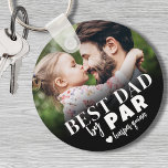 Best Dad By Par Photo Key Ring<br><div class="desc">This personalised keychain is a perfect way to celebrate the "Best Dad By Par." The design features a bold mix of typography with script fonts, creating a stylish and meaningful message. A black gradient at the bottom fades into a customisable photo, which can feature the gifter, a father with his...</div>