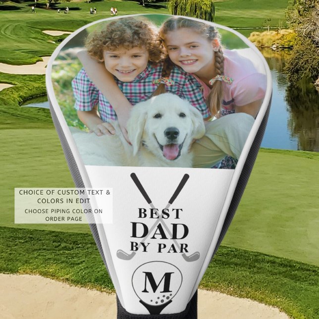 BEST DAD BY PAR Photo Monogram Black White Golf Head Cover (Creator Uploaded)