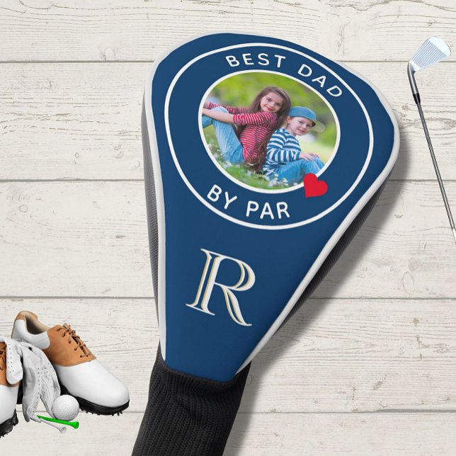 BEST DAD BY PAR Photo Monogram Blue  Golf Head Cover (Creator Uploaded)