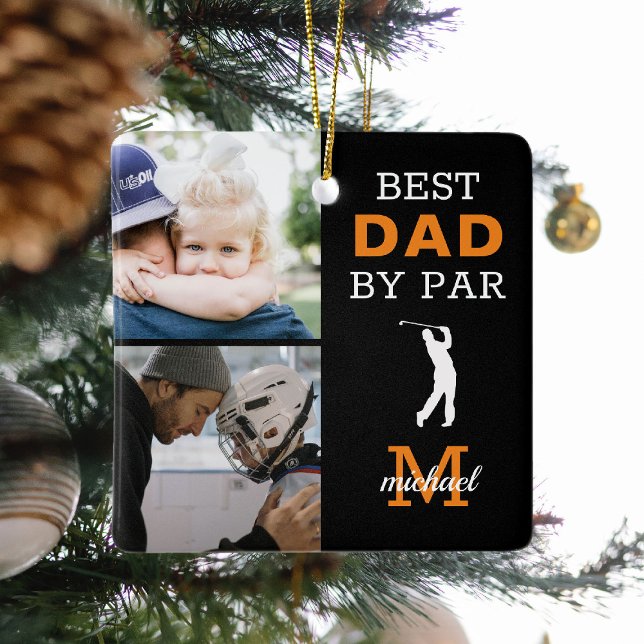 Best Dad By Par Photo Monogram  Ceramic Ornament (Creator Uploaded)