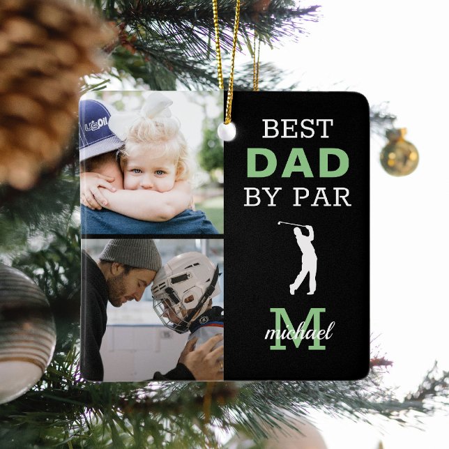Best Dad By Par Photo Monogram Ceramic Ornament (Creator Uploaded)