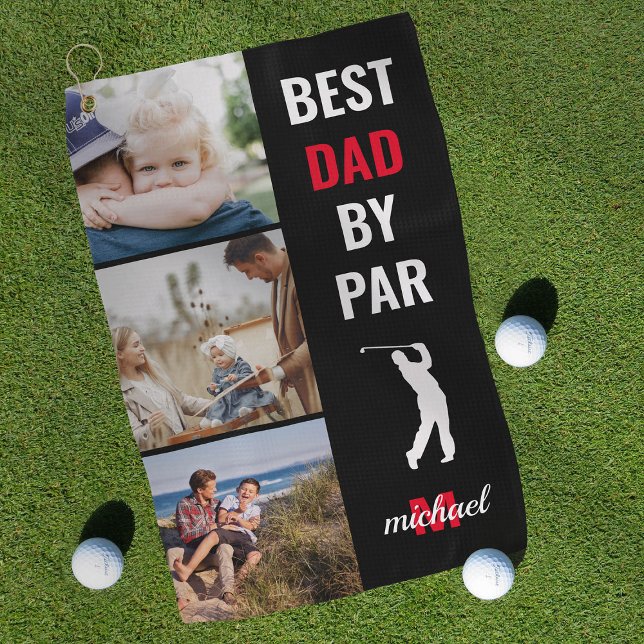 Best Dad By Par Photo Monogram Fathers Day Gift Go Golf Towel (Creator Uploaded)