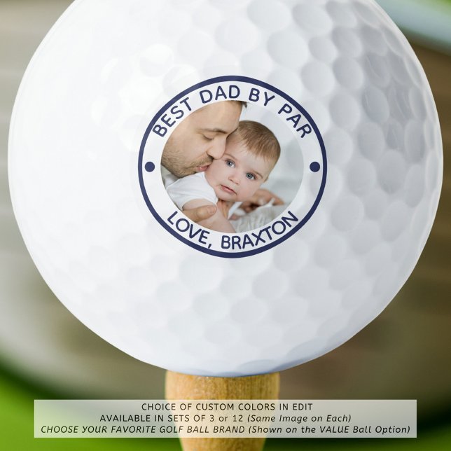BEST DAD BY PAR Photo Navy Blue Personalised Golf Balls (Creator Uploaded)