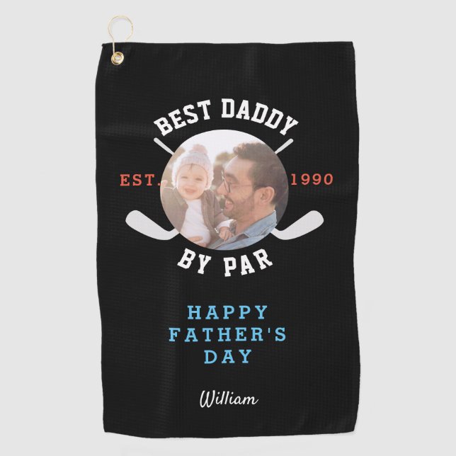 Best Dad By Par Retro Father's Day Black Monogram  Golf Towel (Front)
