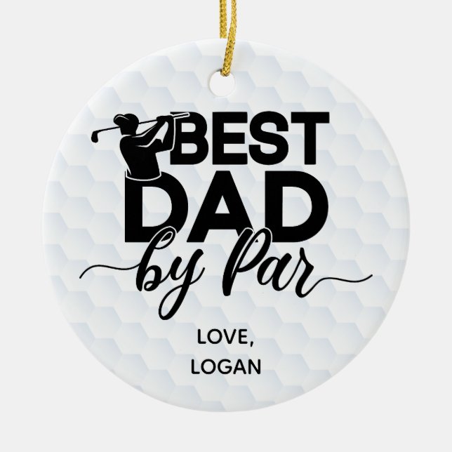 Best Dad By Par Simple & Custom Name Ceramic Tree Decoration (Front)