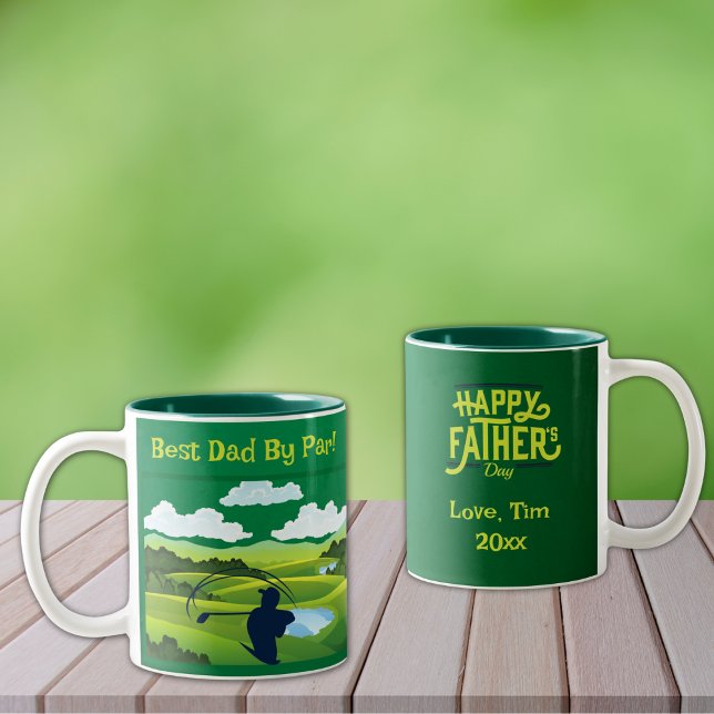 Best Dad By Par! Two-Tone Coffee Mug (Personalize to add your names/dates.  Customize to change text, color or style.)