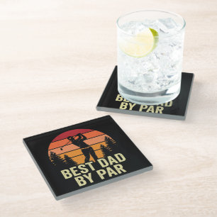 Best Dad By Par Vintage Golf Glass Coaster