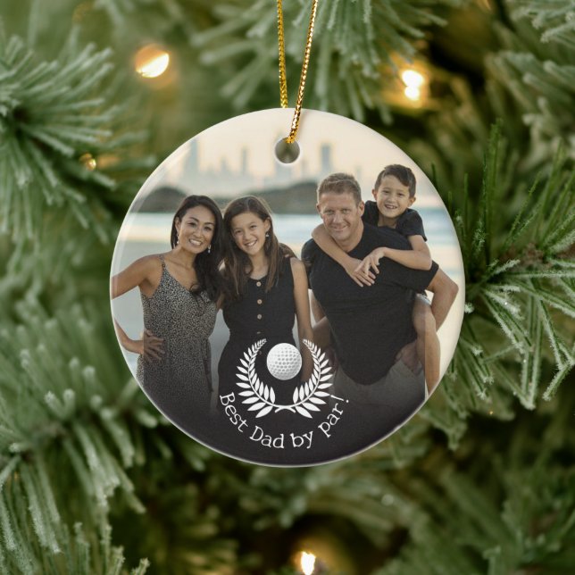 Best Dad by Par Wreath Custom Name Photo Ceramic Tree Decoration (Tree)