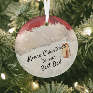 Best Dad Christmas Golf Clubs Santa Hat Glass Tree Decoration