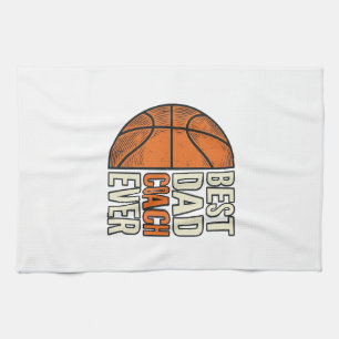 Best Dad Coach Ever Basketball Vintage Vector Desi Tea Towel