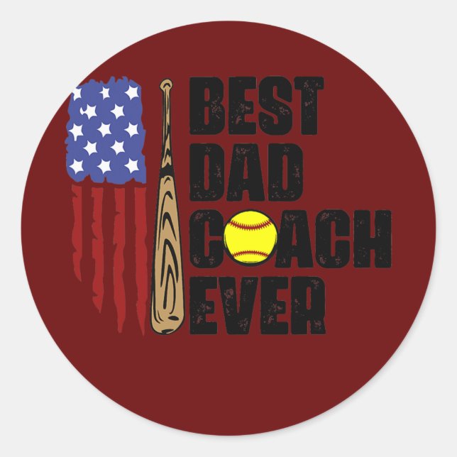 Best Dad Coach Ever Funny Baseball Dad Father's Classic Round Sticker (Front)