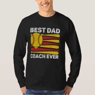 Best Dad Coach Ever Softball American Flag 4th Of T-Shirt