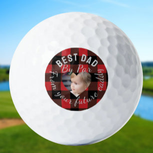 Best Dad Custom Kids Photo Red Buffalo Plaid Golf Balls