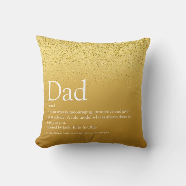 Best Dad, Daddy, Father Definition Gold Glitter Cushion (Front)