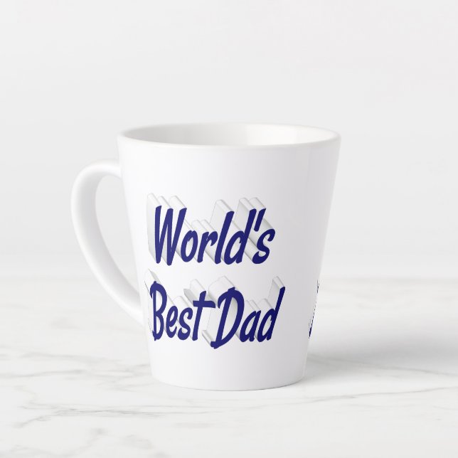 Best Dad dark blue 3d text Fathers Day Latte Mug (Left Angle)