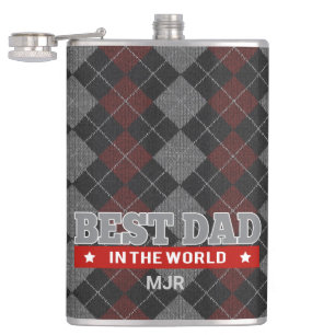 Best Dad Deep Red Argyle Monogrammed Hip Flask