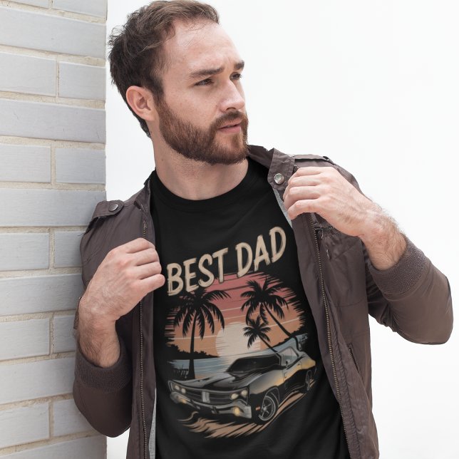 Best Dad,Dodge Charger Car, Retro Sunset,Palm Tree T-Shirt (Creator Uploaded)