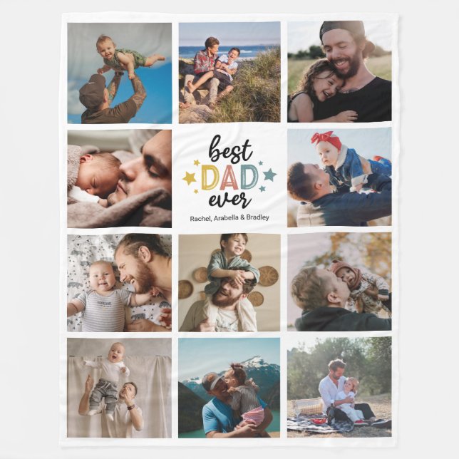 Best Dad Ever 11 Photo Collage Fleece Blanket (Front)