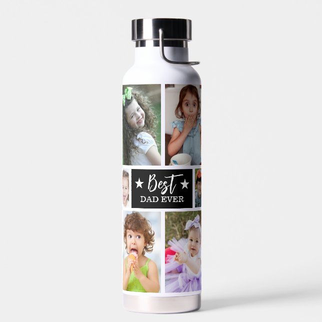 Best Dad Ever 12 Photo Collage Fathers Day Gift Water Bottle (Left)