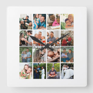 Best Dad Ever 16 Photo Collage Personalised Father Square Wall Clock