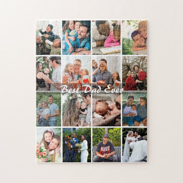 Best Dad Ever 16 Photo Collage Personalized Father Jigsaw Puzzle (Vertical)