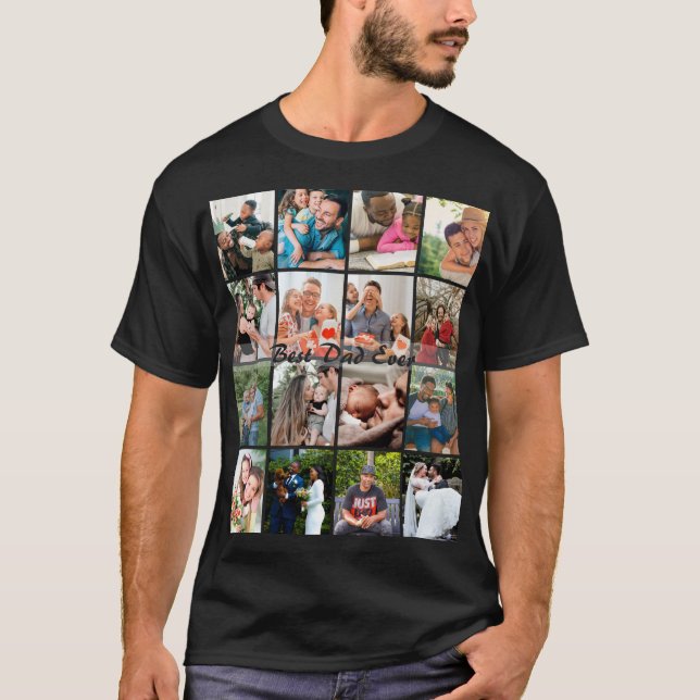 Best Dad Ever 16 Photo Collage Personalized Father T-Shirt (Front)