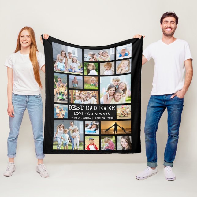 BEST DAD EVER 19 Photo Collage Your Text and Colou Fleece Blanket (In Situ)