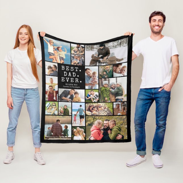 Best Dad Ever 20 Photo Collage Memory Fleece Blanket (In Situ)