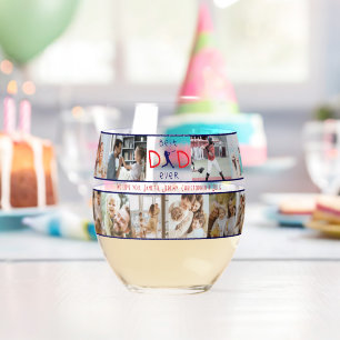 Best Dad Ever 20 Photo Collage Modern Fathers Day Stemless Wine Glass